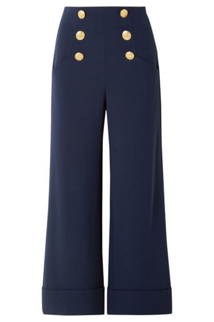 Alice + Olivia - Ferris Button-embellished Jersey Wide-leg Pants - Navy