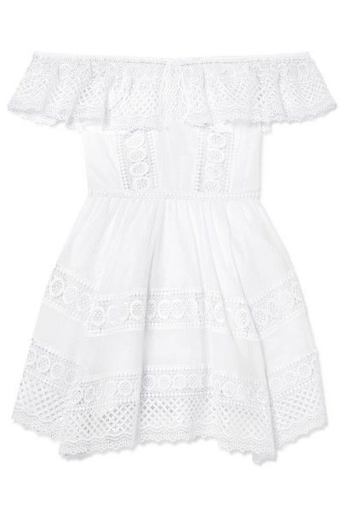 Charo Ruiz - Vaiana Crocheted Lace-paneled Cotton-blend Mini Dress - White