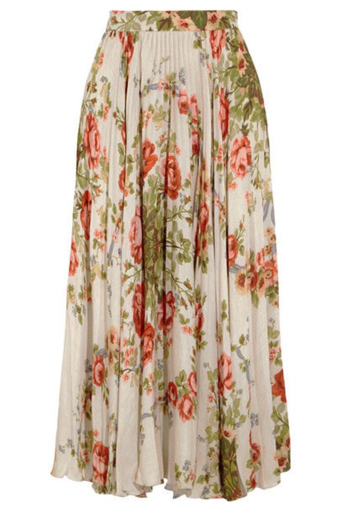 Gucci for NET-A-PORTER - Pleated Floral-print Silk Midi Skirt - Ecru