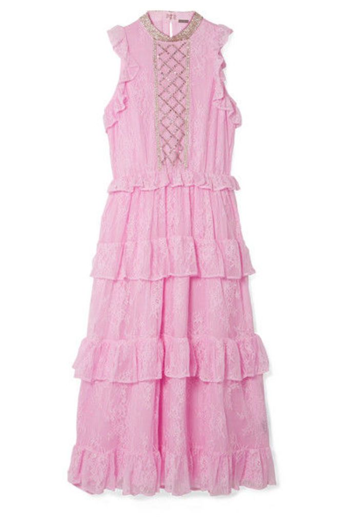 Dodo Bar Or - Ruffled Crystal-embellished Lace Midi Dress - Baby pink