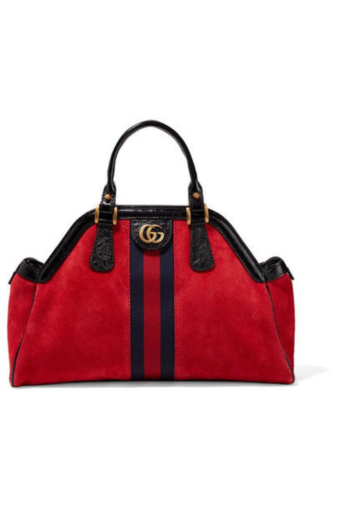 Gucci - Re(belle) Small Patent Leather-trimmed Suede Tote - Red