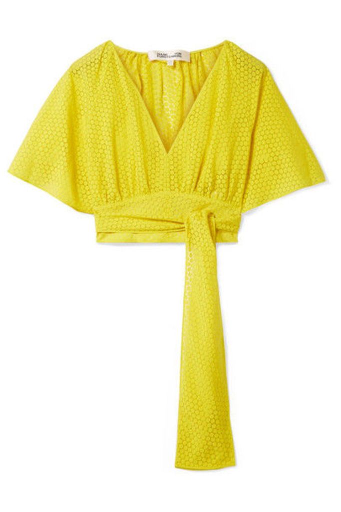 Diane von Furstenberg - Cropped Devoré-voile Wrap Blouse - Bright yellow