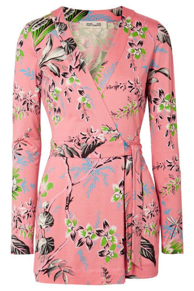 Diane von Furstenberg - Celeste Floral-print Silk-jersey Wrap Playsuit - Baby pink