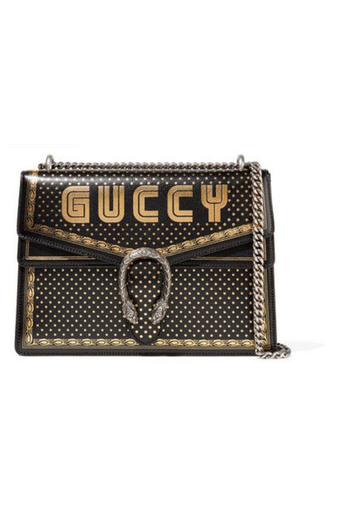 Gucci - Dionysus Printed Textured-leather Shoulder Bag - Black