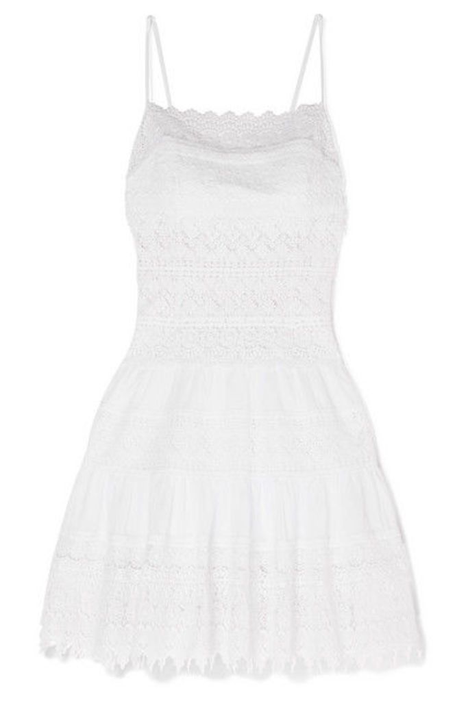 Charo Ruiz - Joya Crocheted Lace-paneled Cotton-blend Mini Dress - White