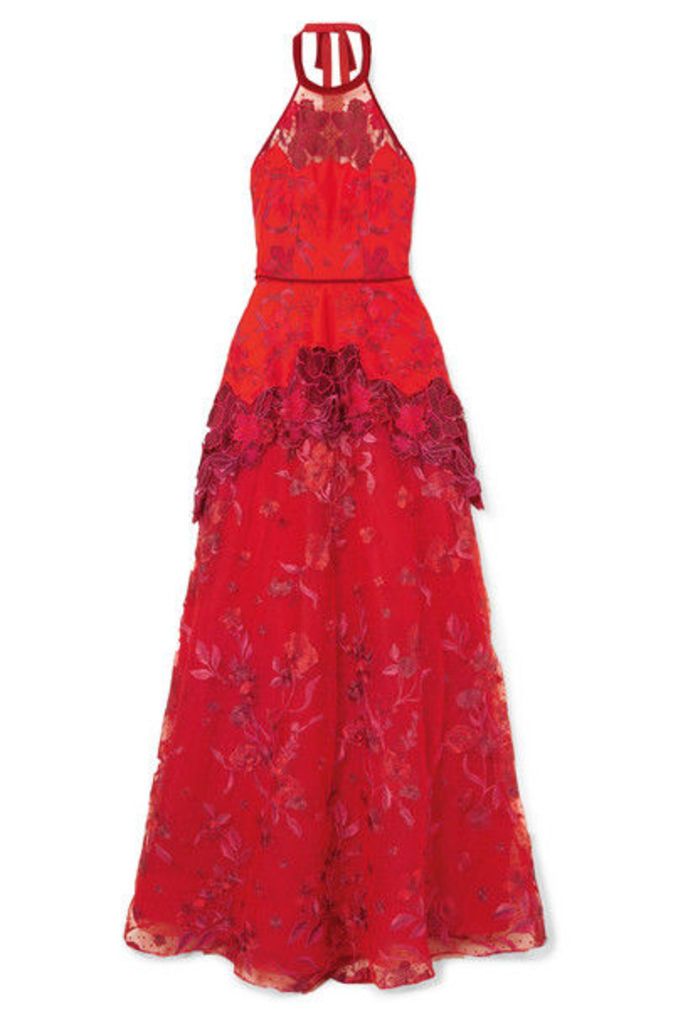 Marchesa Notte - Embroidered Neoprene, Point D'esprit And Guipure Lace Gown - US2
