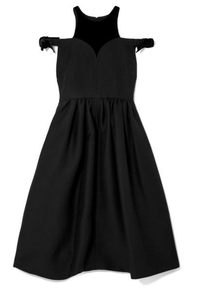 Fendi - Cold-shoulder Velvet-trimmed Wool And Silk-blend Midi Dress - Black