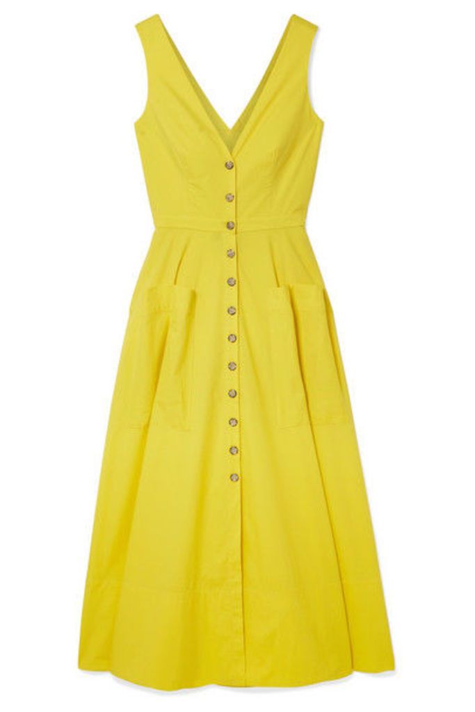Saloni - Zoey Cutout Stretch-cotton Poplin Midi Dress - Yellow