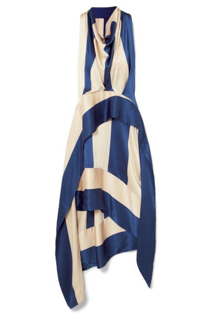 Petar Petrov - Asymmetric Striped Silk-satin Midi Dress - Royal blue