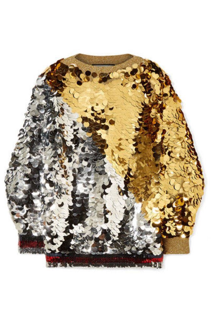 Gucci - Embellished Metallic Knitted Sweater - Gold