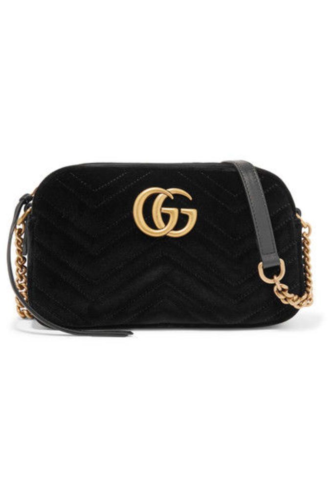 Gucci - Gg Marmont Small Leather-trimmed Quilted Velvet Shoulder Bag - Black