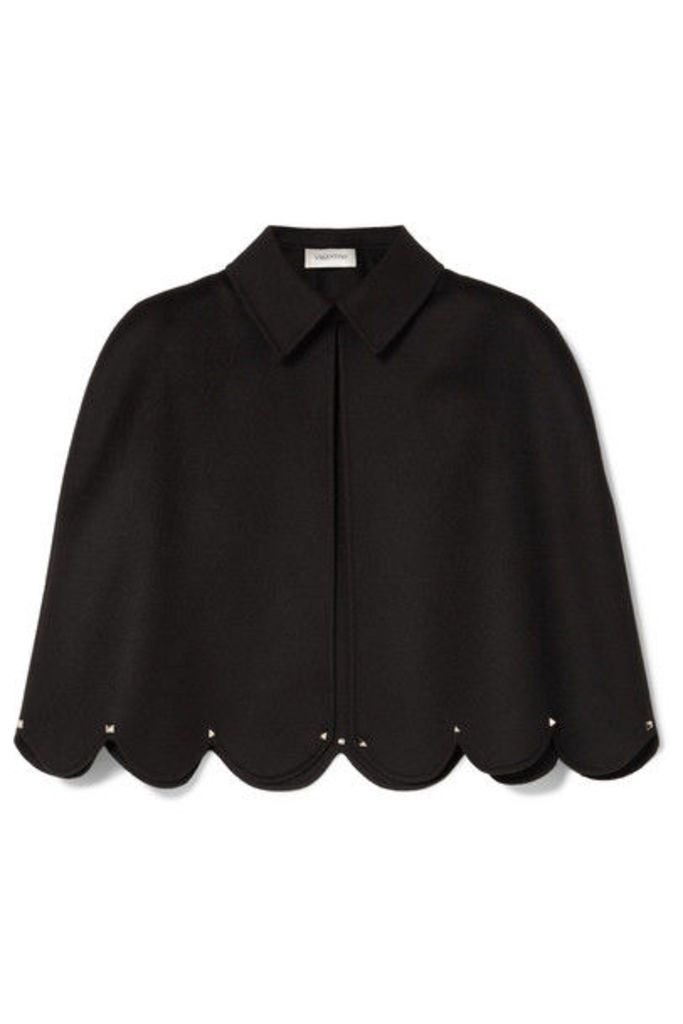 Valentino - Studded Scalloped Wool And Cashmere-blend Cape - Black