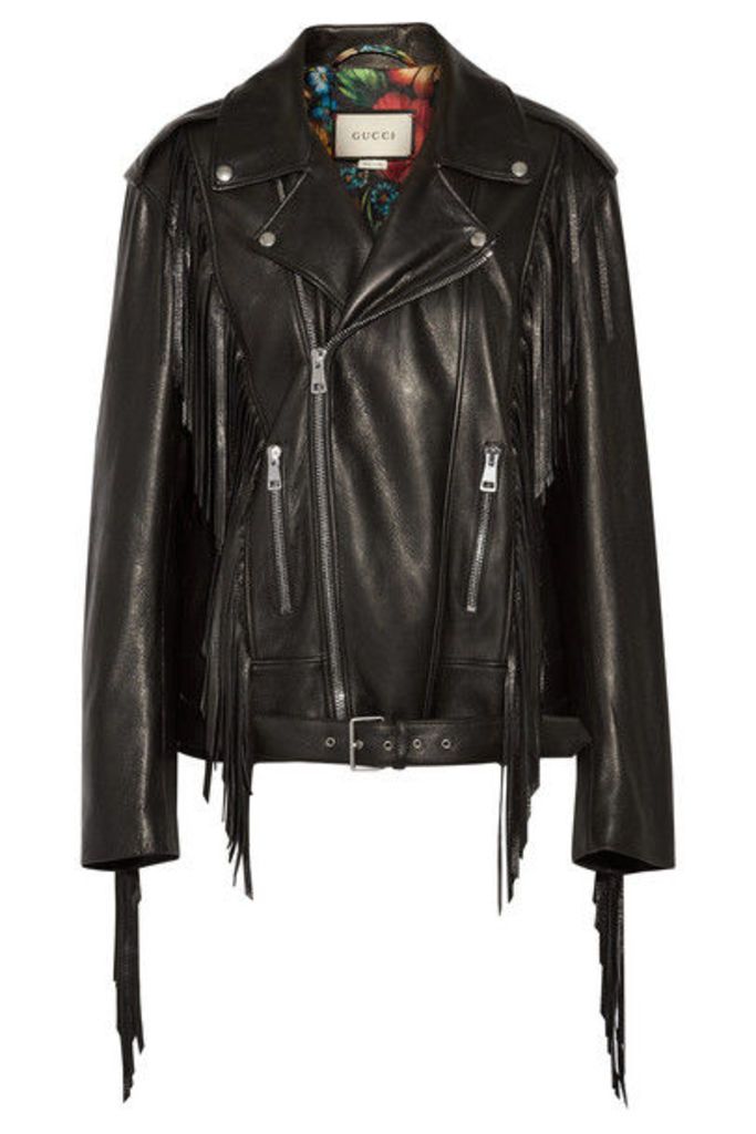 Gucci - Fringed Leather Biker Jacket - Black