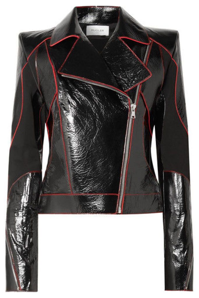 Mugler - Paneled Textured Patent-leather Biker Jacket - Black