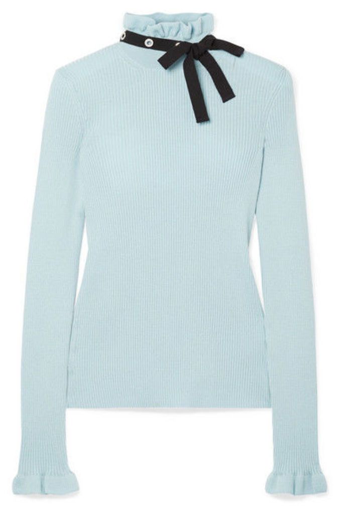 REDValentino - Grosgrain-trimmed Wool Sweater - Sky blue