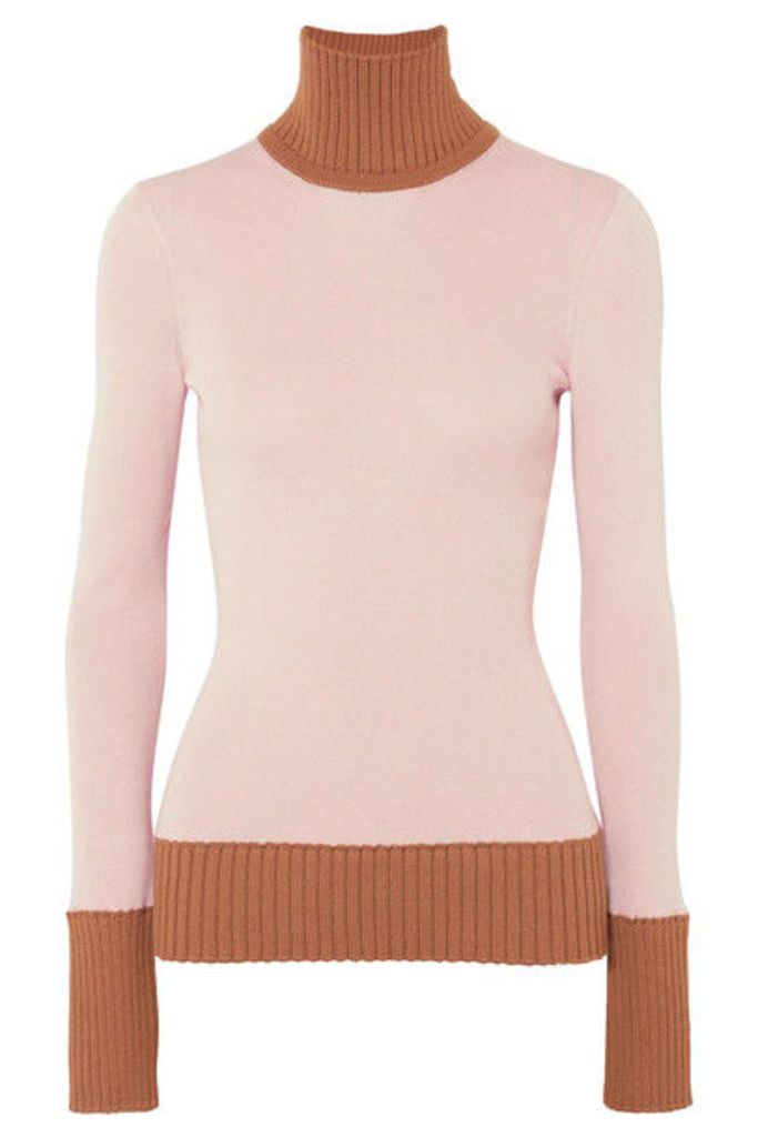 Victoria Beckham - Two-tone Ribbed Wool-blend Turtleneck Sweater - Pink