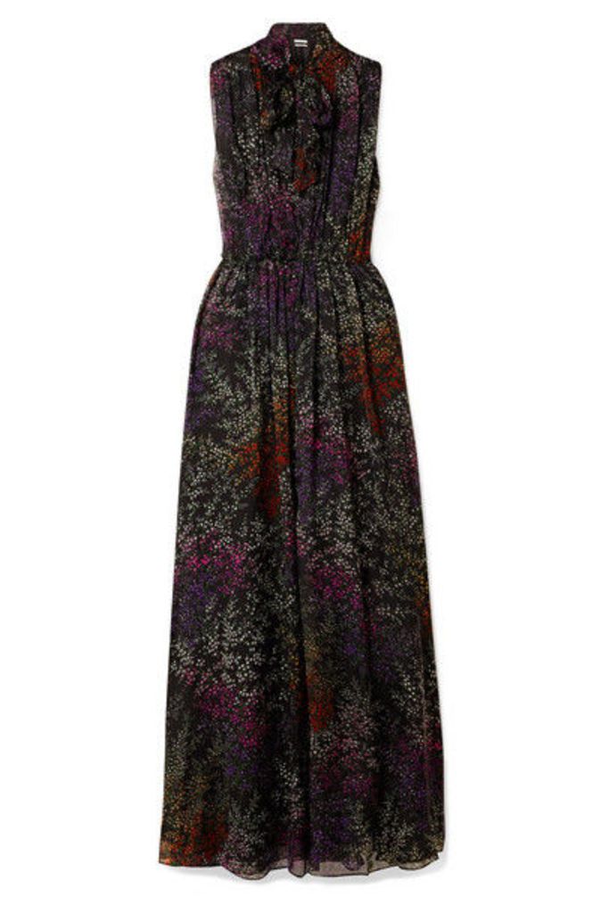Co - Pussy-bow Floral-print Silk-chiffon Maxi Dress - Black