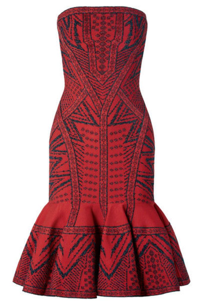 Hervé Léger - Fluted Metallic Stretch Jacquard-knit Midi Dress - Red