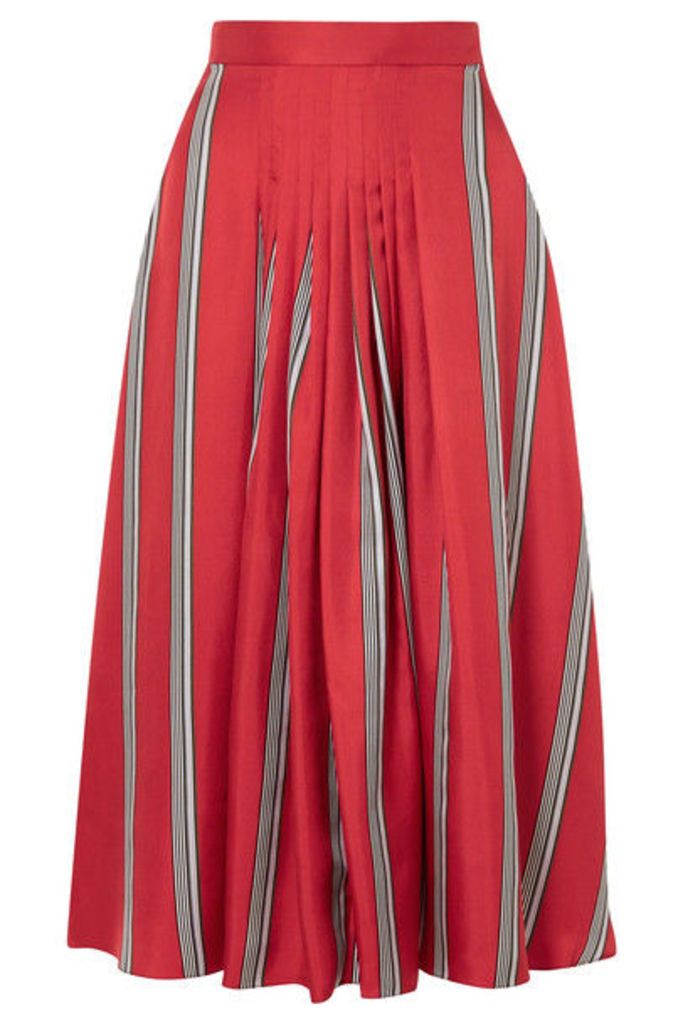Roksanda - Thaki Pleated Striped Silk-twill Midi Skirt - Tomato red