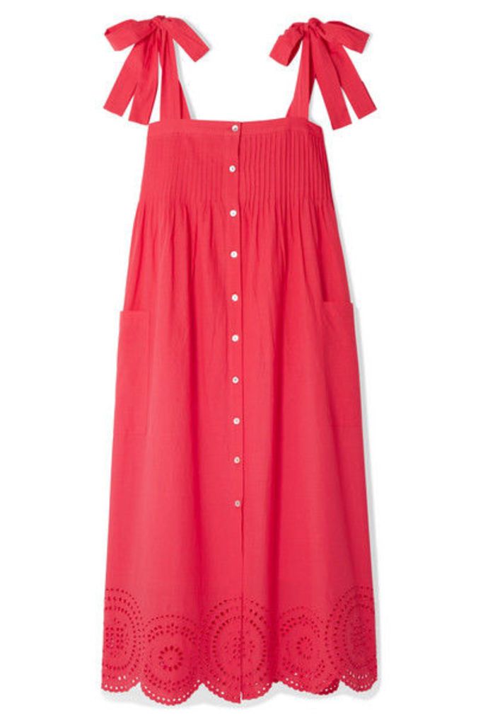 HATCH - Sylvie Broderie Anglaise Cotton-voile Midi Dress - Red
