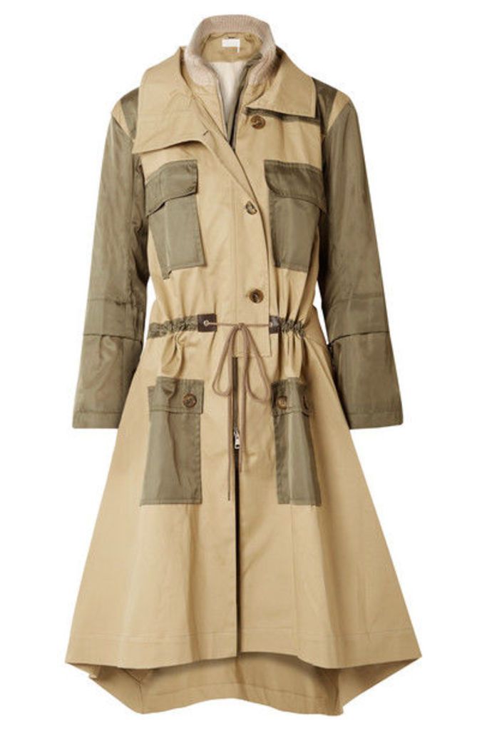 Chloé - Gabardine And Wool-blend Trimmed Twill Trench Coat - Army green
