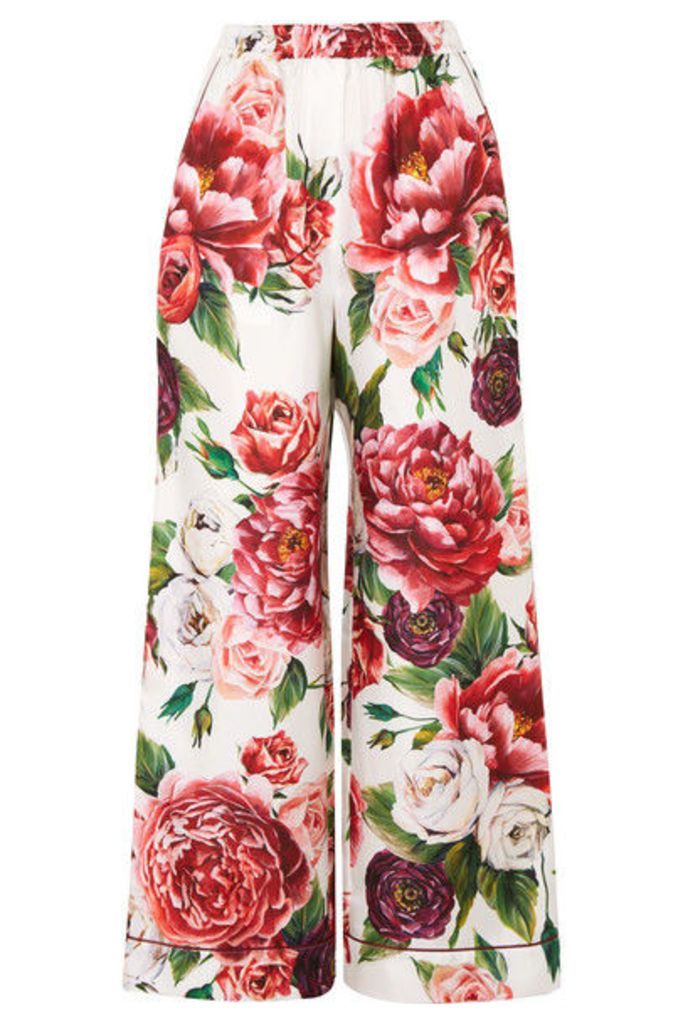 Dolce & Gabbana - Floral-print Silk-twill Wide-leg Pants - Pink