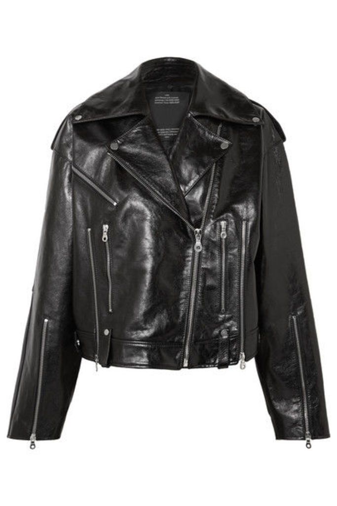 Rokh - Oversized Glossed-leather Biker Jacket - Black