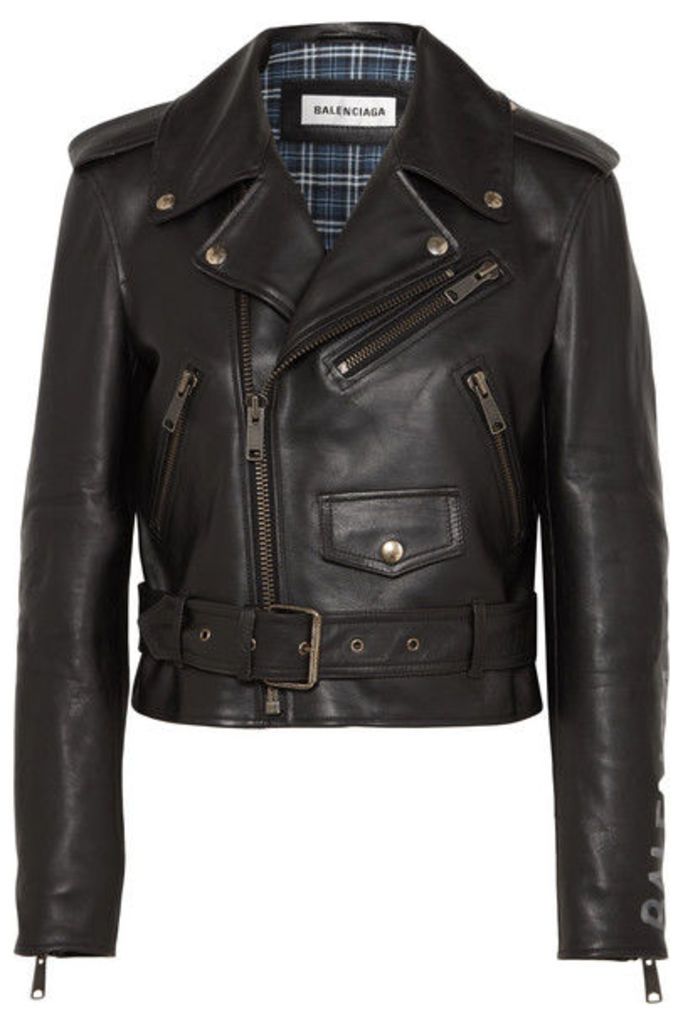 Balenciaga - Cropped Printed Leather Biker Jacket - Black
