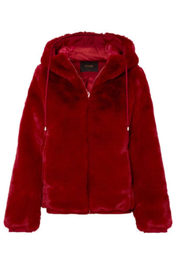 Maje - Hooded Faux Fur Jacket - Red