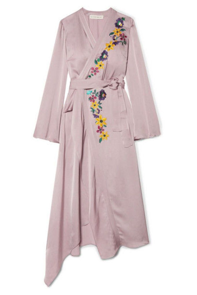 Etro - Wrap-effect Embroidered Satin Midi Dress - Lilac