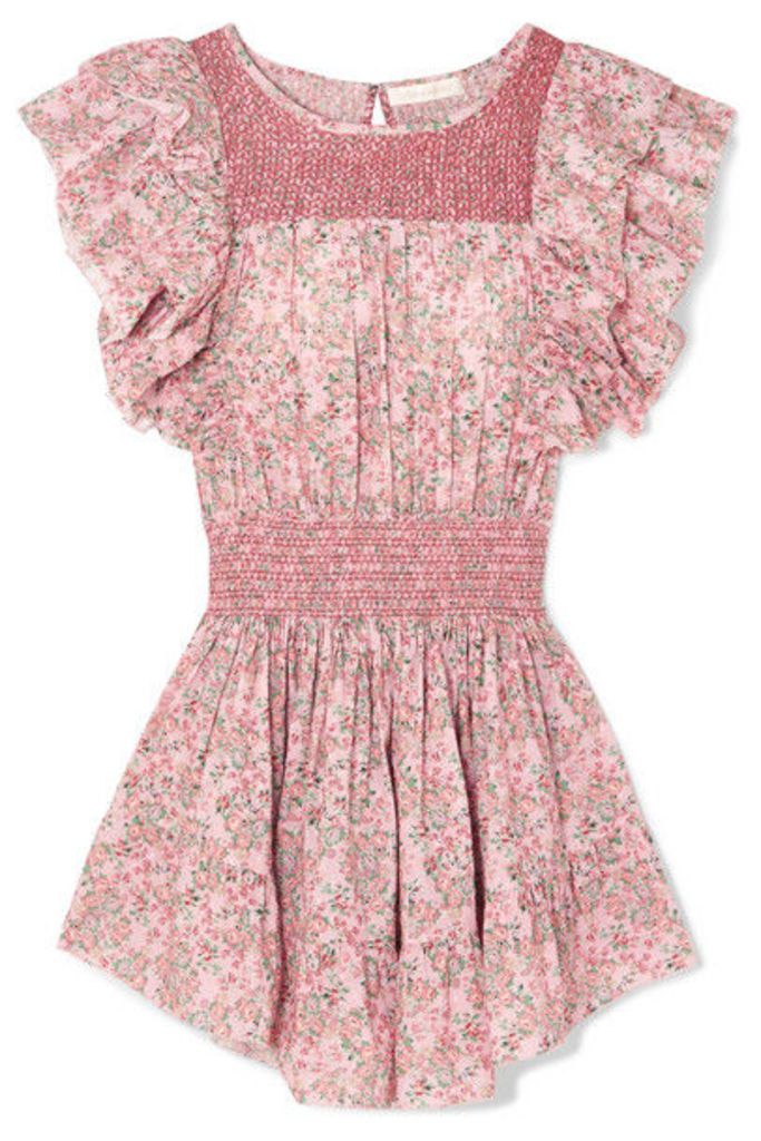 LoveShackFancy - Marcella Smocked Floral-print Cotton-voile Mini Dress - Pink