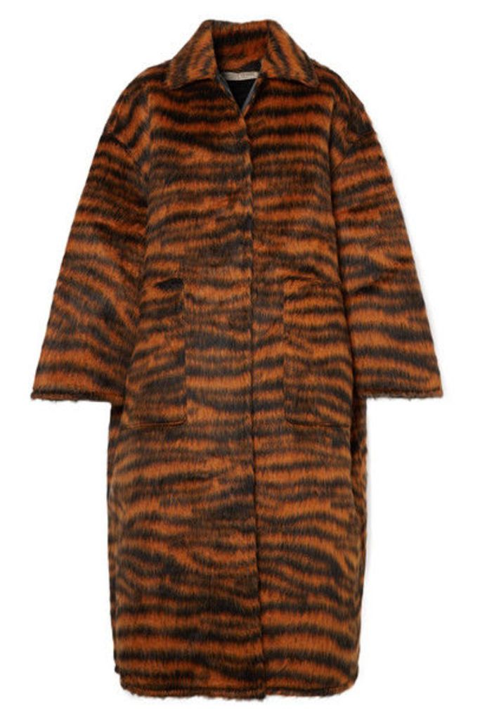 Bottega Veneta - Oversized Tiger-print Llama-blend Coat - Black