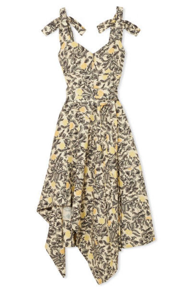 Proenza Schouler - Asymmetric Floral-print Georgette Midi Dress - Pastel yellow