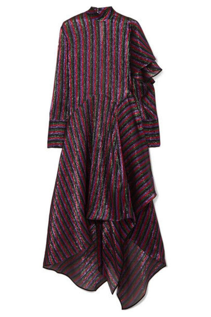 Petar Petrov - Asymmetric Striped Metallic Silk-blend Dress - Plum