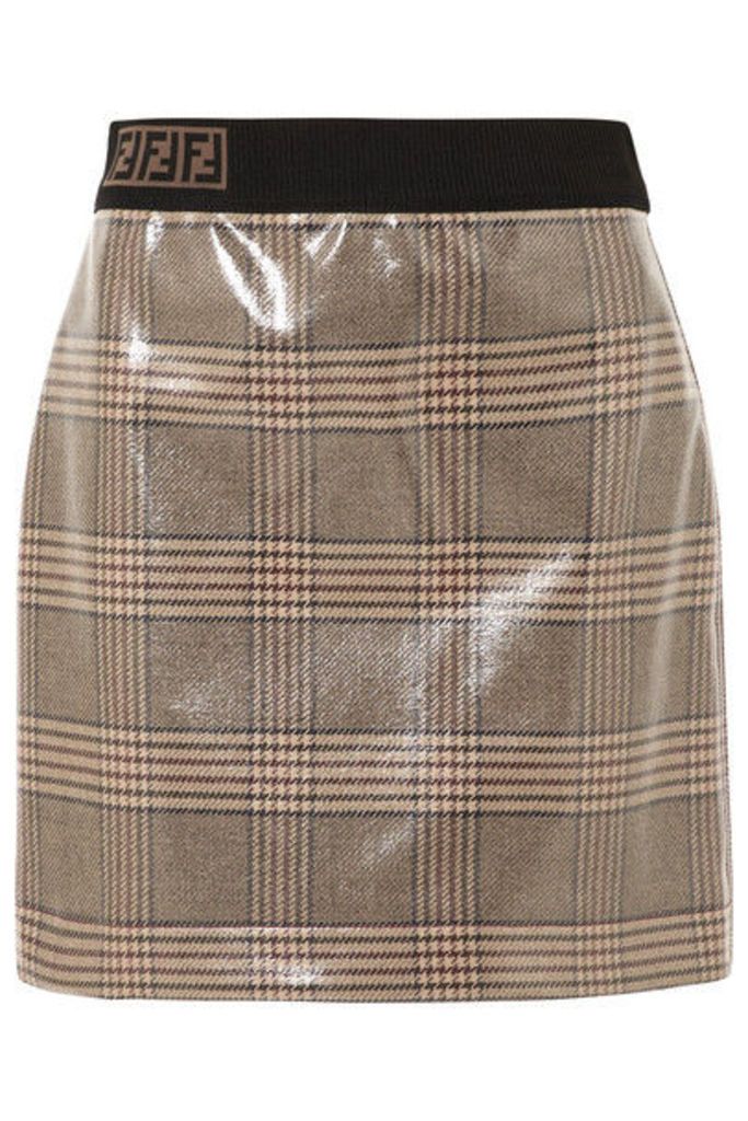 Fendi - Prince Of Wales Checked Glossed-wool Mini Skirt - Gray