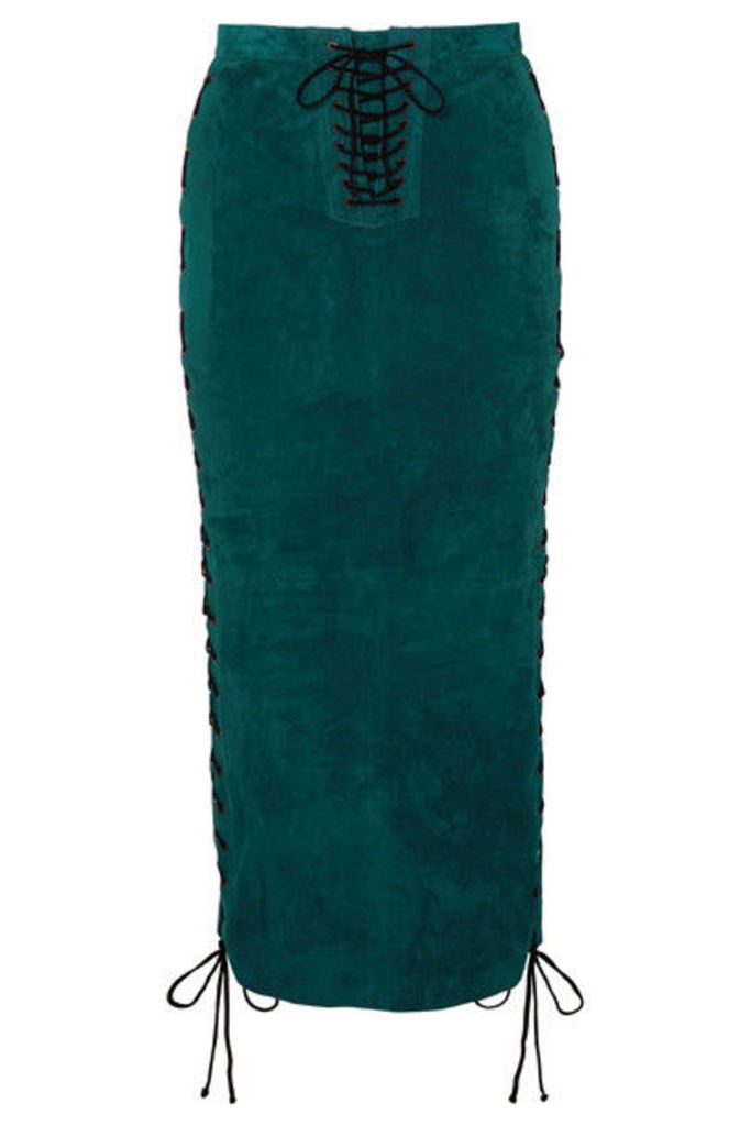 Unravel Project - Lace-up Suede Midi Skirt - Emerald
