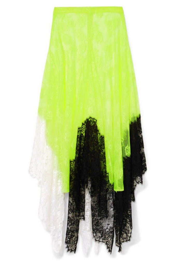 Christopher Kane - Asymmetric Color-block Lace Midi Skirt - Chartreuse