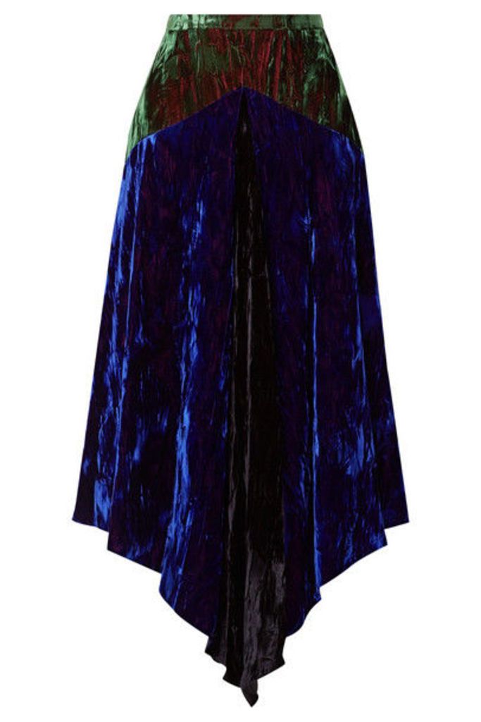Christopher Kane - Asymmetric Paneled Crushed-velvet Midi Skirt - Blue