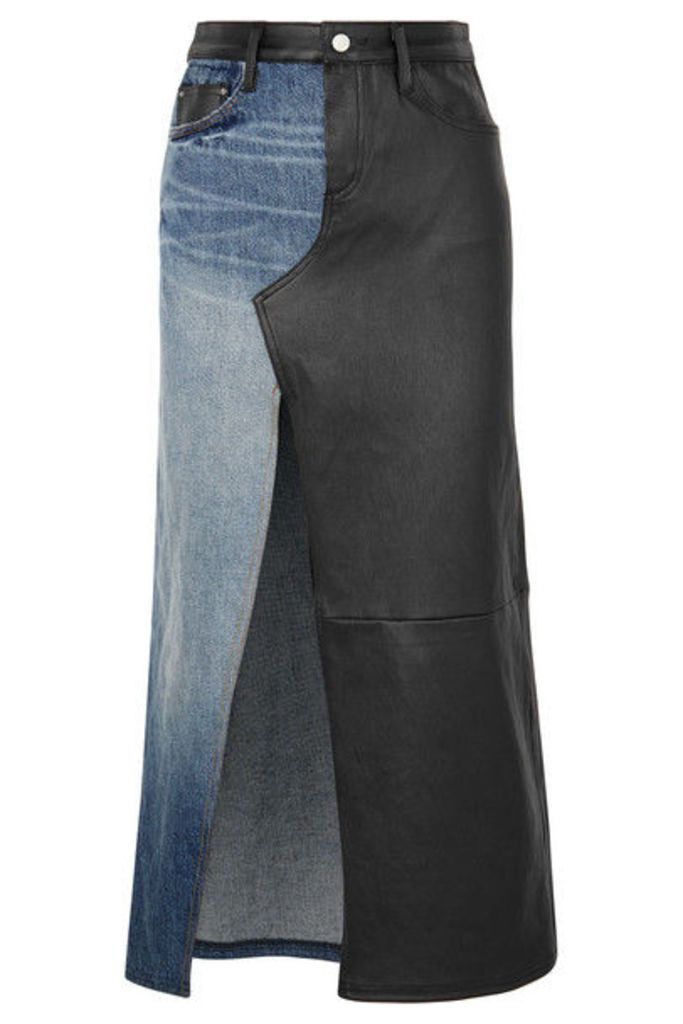 AMIRI - Asymmetric Denim And Leather Midi Skirt - Black