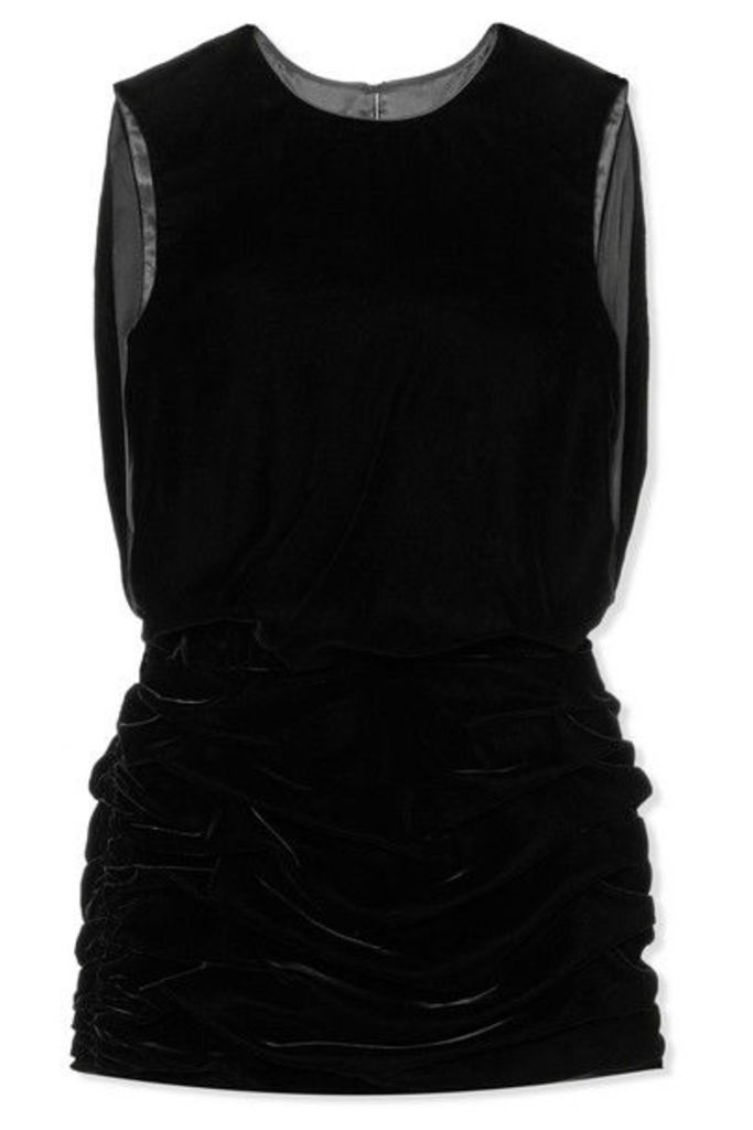 SAINT LAURENT - Ruched Velvet Mini Dress - Black