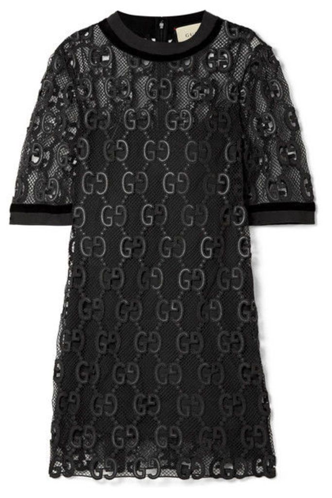Gucci - Velvet And Grosgrain-trimmed MacramÃ© Mini Dress - Black