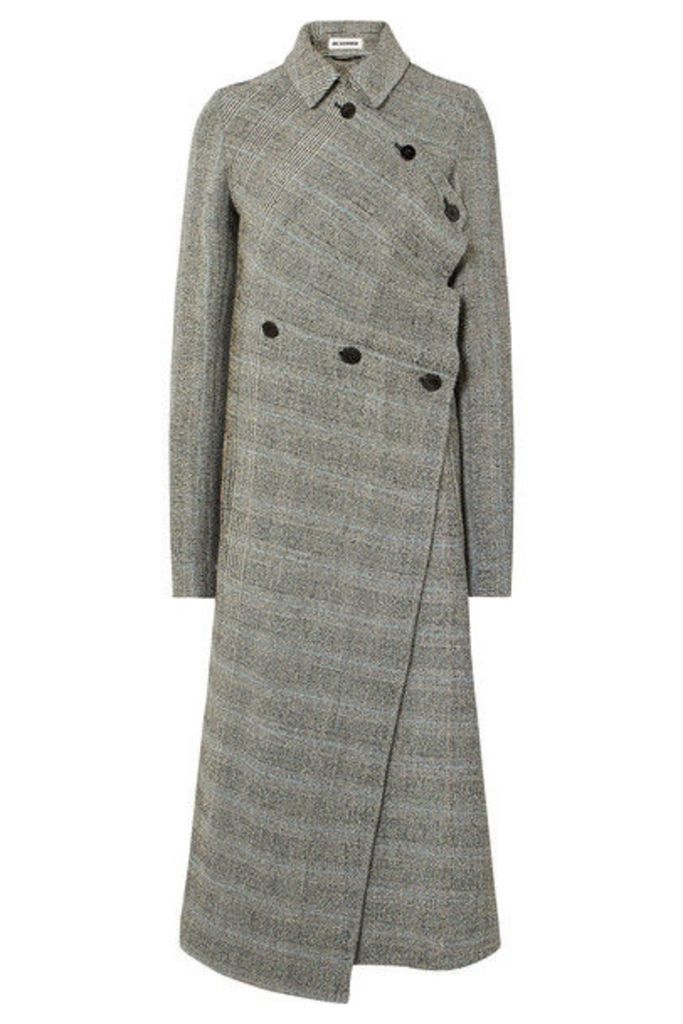 Jil Sander - Asymmetric Prince Of Wales Checked Wool-blend Coat - Gray