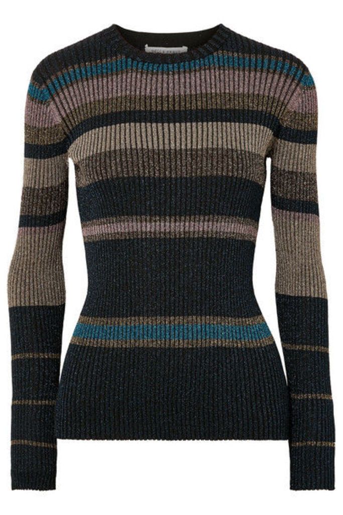 Bella Freud - Joan Didion Striped Metallic Ribbed-knit Sweater - Black