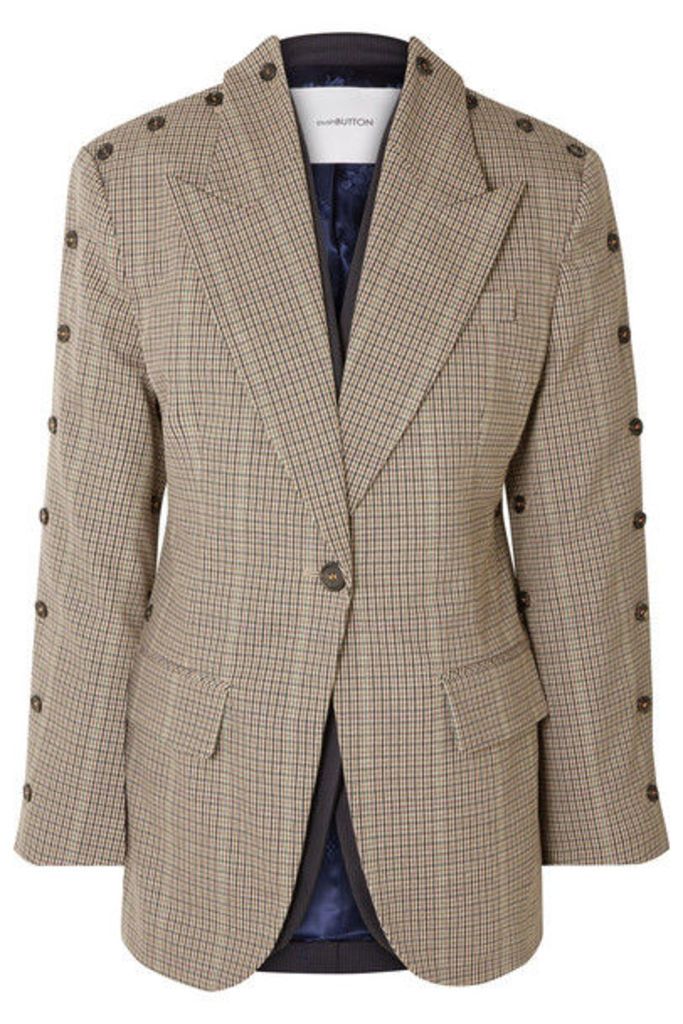 Pushbutton - Convertible Button-embellished Checked Wool-blend Blazer - Beige