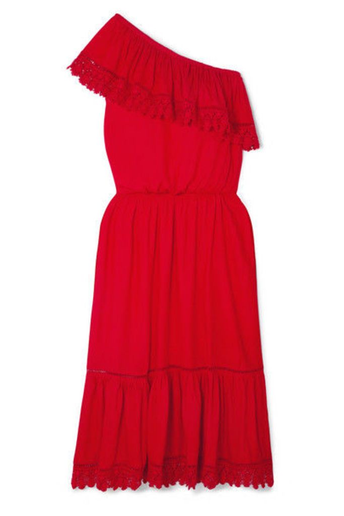 Melissa Odabash - Jo One-shoulder Crochet Lace-trimmed Voile Midi Dress - Red
