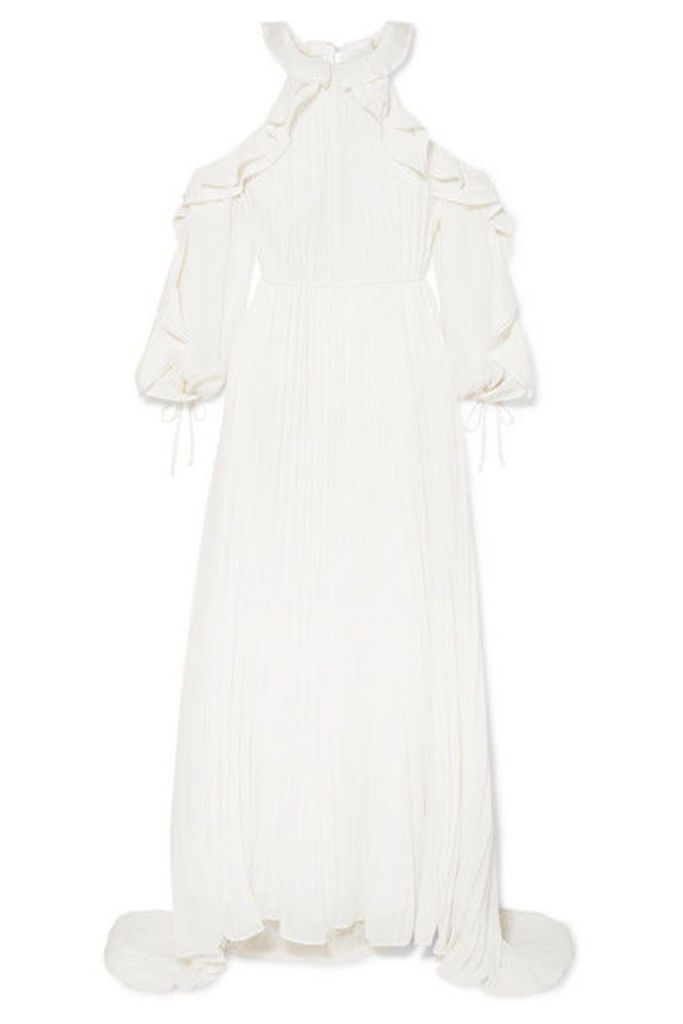 Self-Portrait - Cold-shoulder Ruffled Pleated Chiffon Gown - Ivory
