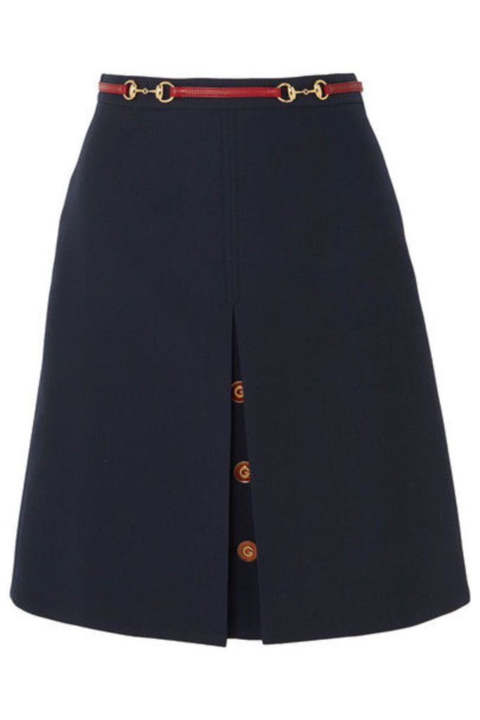 Gucci - Leather-trimmed Wool And Silk-blend Midi Skirt - Blue