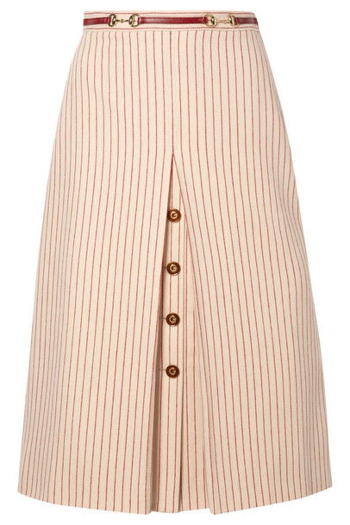 Gucci - Leather-trimmed Paneled Pinstriped Wool Midi Skirt - Ivory