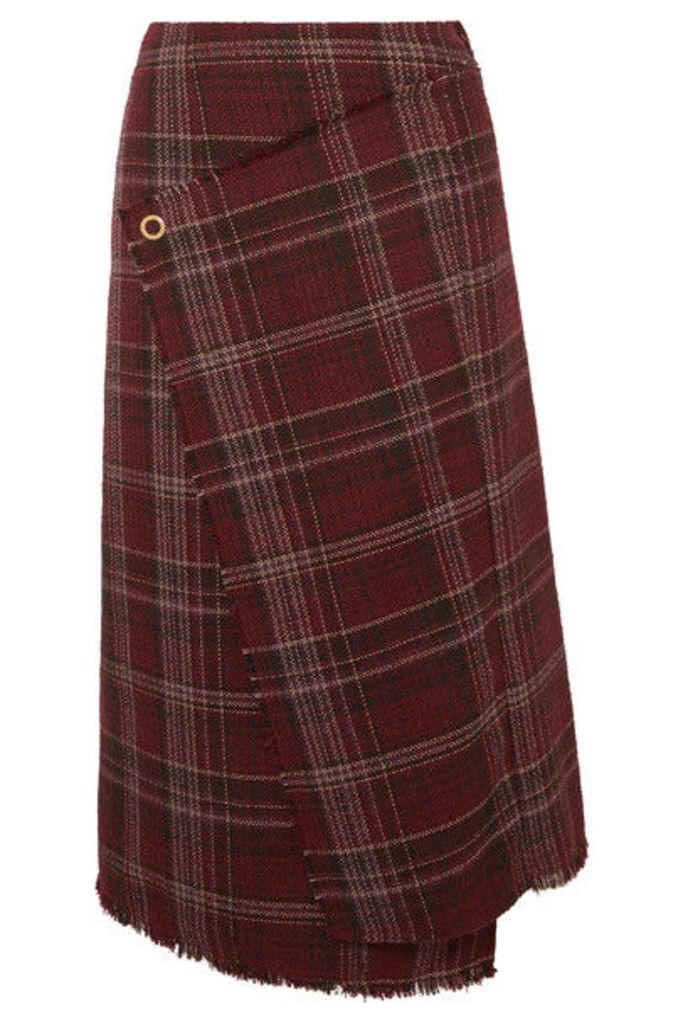 Acne Studios - Checked Tweed Wrap-effect Skirt - Burgundy