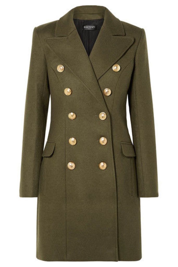 Balmain - Button-embellished Wool And Cashmere Blend Coat - Army green